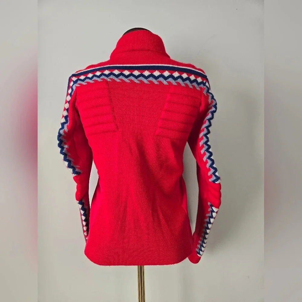 DEMETRE women's vintage virgin wool ski sweater. Red/white/blue. Size small - Picture 7 of 11